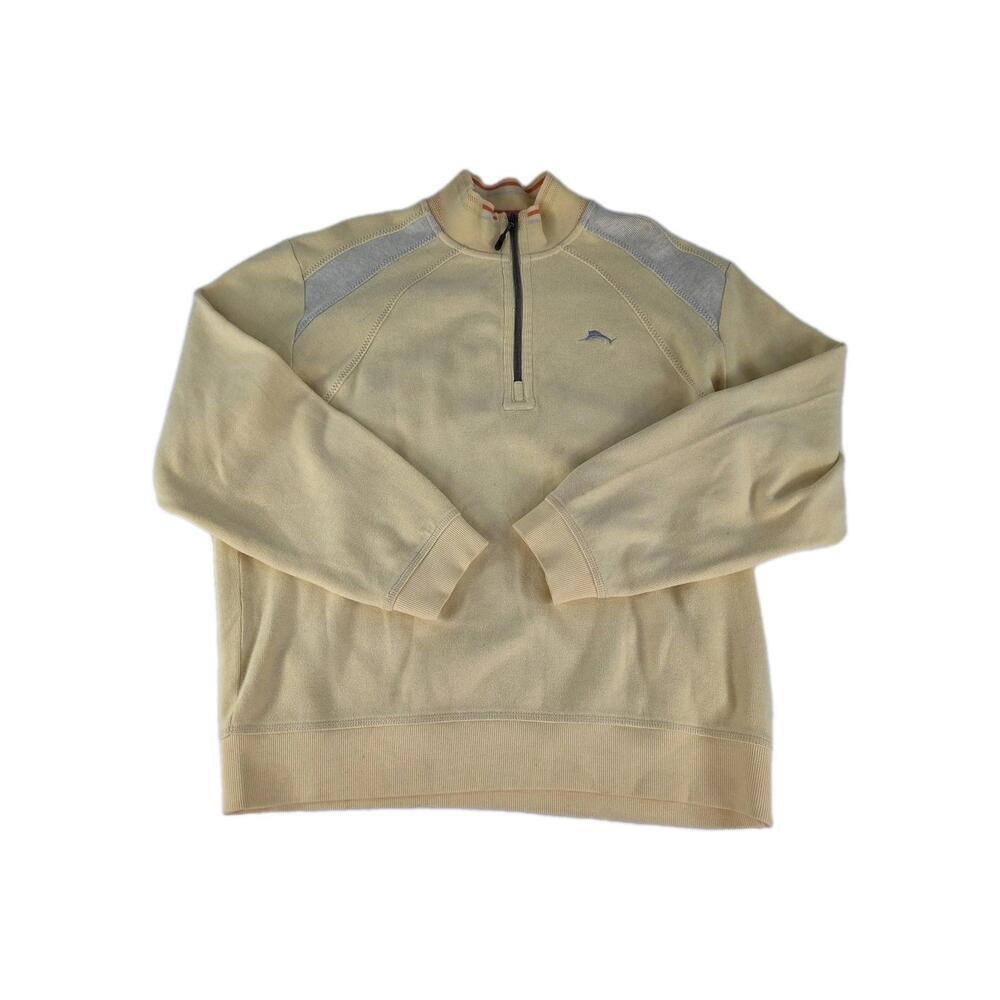 Tommy Bahama Sweater Mens Size L Antigua Cove Yellow 1/4 Zip Pullover